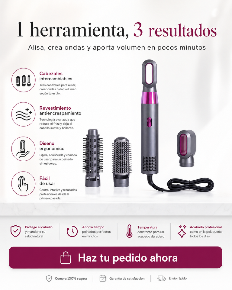Cepillo eléctrico multifunción 3 en 1 REMINGTON — Alisa, riza y aporta volumen en minutos