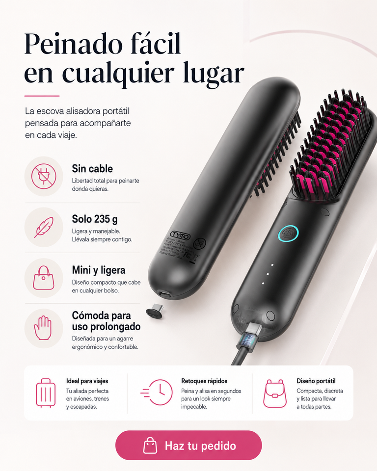 Mini alisadora sin cable portátil — ideal para viajes y retoques rápidos