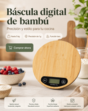 Báscula de cocina digital de bambú — Precisión de 1 g, pantalla LCD y función tara