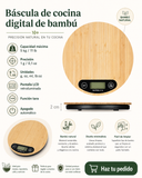 Báscula de cocina digital de bambú — Precisión de 1 g, pantalla LCD y función tara