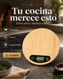 Báscula de cocina digital de bambú — Precisión de 1 g, pantalla LCD y función tara