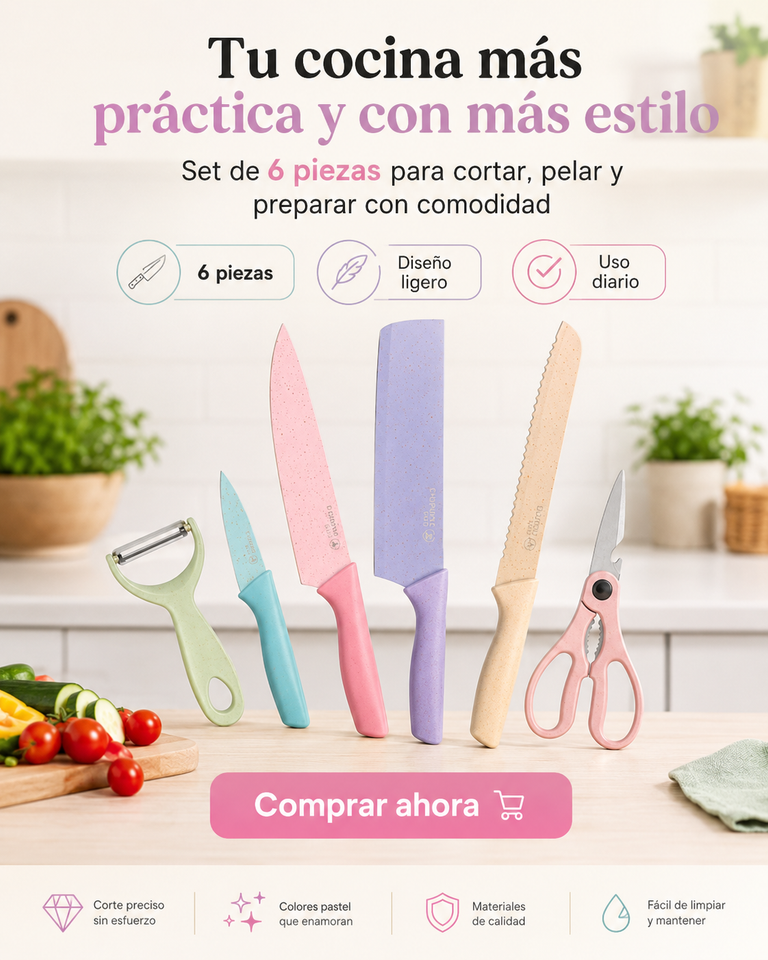Set de cuchillos de cocina de 6 piezas con pelador y tijeras