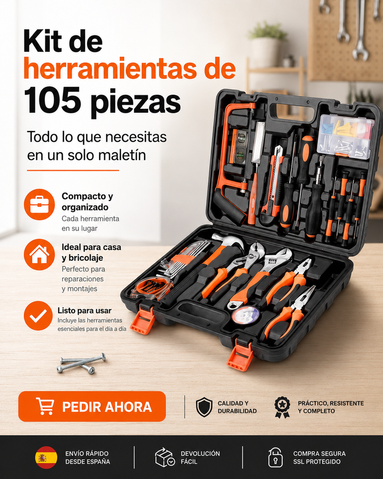 Kit de herramientas de 105 piezas con maletín organizador para casa, coche y bricolaje