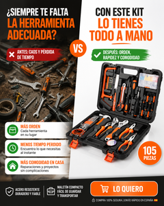 Kit de herramientas de 105 piezas con maletín organizador para casa, coche y bricolaje